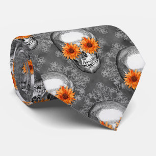Oranje Schedels en Zonnebloem Serie Design 9 Stropdas
