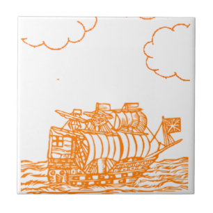 Oranje scheepstekening tegeltje