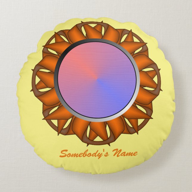 Oranje schijflint door Kenneth Yoncich Rond Kussen (Voorkant)