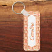 Oranje schil met wit haakpatroon sleutelhanger (Voorkant)