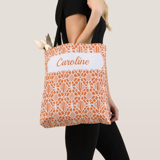 Oranje schil met wit haakpatroon tote bag (Dichtbij)