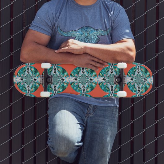Oranje schildpad voor Turquoise Pattern Persoonlijk Skateboard (Buiten 3)
