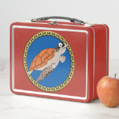 Oranje schildpad zwemmen met een gouden lijst (In situ)