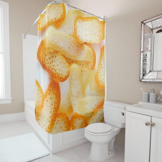 Oranje schillen douchegordijn (In situ)