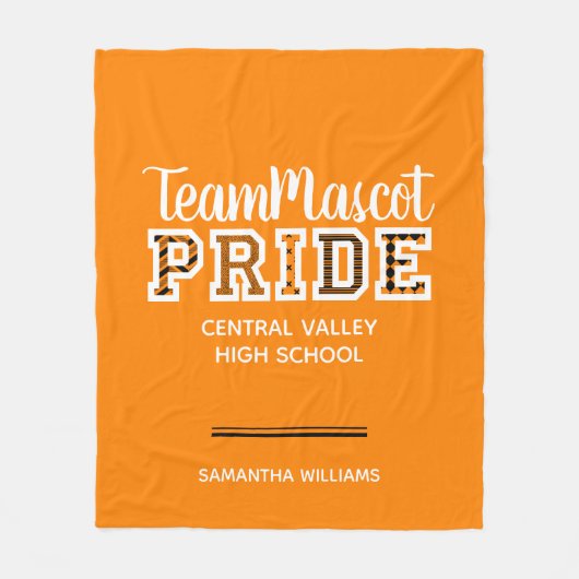 Oranje schoolpride Mascot Name Fleece Blanket (Voorkant)