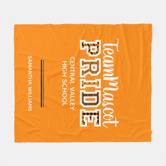 Oranje schoolpride Mascot Name Fleece Blanket Deken (Voorkant (Horizontaal))