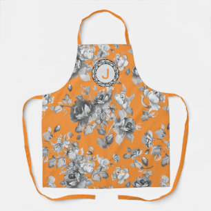 Oranje Schort met bloemen en monogram