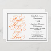 Oranje Script Faith Hope Love Wedding Invitation Kaart (Voorkant / Achterkant)