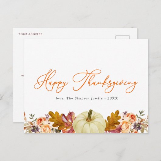 oranje script happy thanksgiving feestdagenkaart (Voorkant / Achterkant)