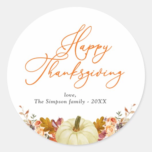 oranje script happy thanksgiving ronde sticker (Voorkant)