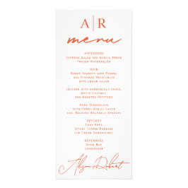 Oranje script kalligrafie val bruiloft menukaart reclamekaart