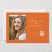 Oranje Script QR Code 3 Photo Graduation Party Kaart (Achterkant)