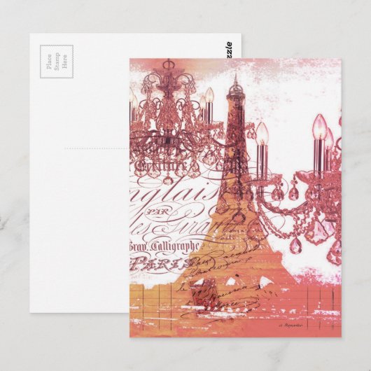 oranje scriptkroonkroes parijs eiffeltoren briefkaart (Voorkant / Achterkant)