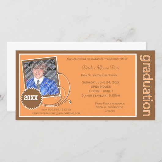 Oranje Scroll Afstuderen Fotouitnodiging (Voorkant / Achterkant)