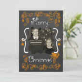 Oranje Scrolls Gepersonaliseerd Foto Vakantie Kaar Feestdagenkaart (Staand voorkant)