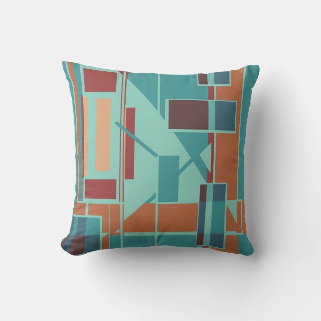Oranje Seafoam Turquoise Burgundy Geometric Design Kussen (Voorkant)