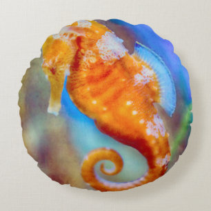 Oranje Seahorse delight Rond Kussen