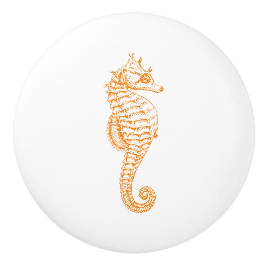Oranje Seahorse Keramische Knop (Voorkant)