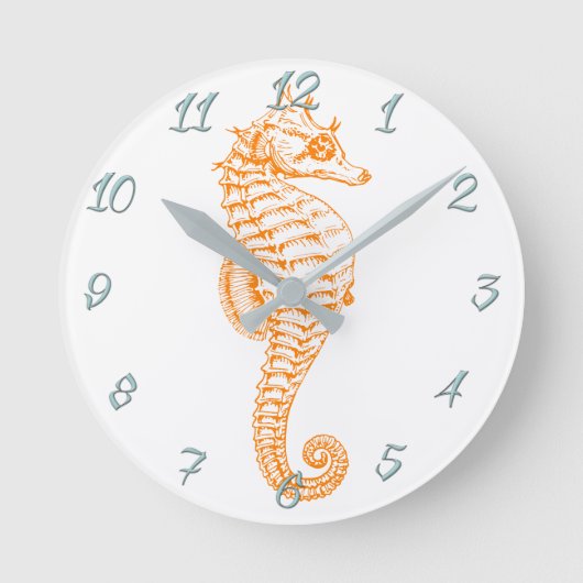 Oranje Seahorse Ronde Klok (Voorkant)