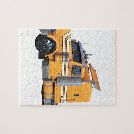 Oranje semitractoraanhangwagen legpuzzel (Horizontaal)