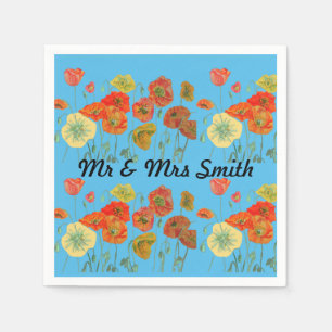 Oranje Shabby Klaproos Decoratie Servetjes Blauwe Servet