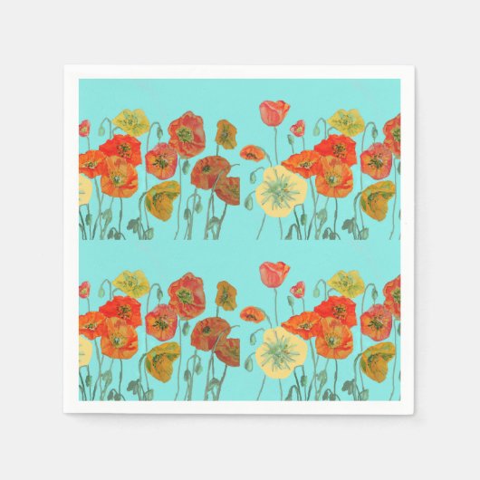 Oranje Shabby Poppy Decor Serviette Napkins Aqua. Servet (Voorkant)