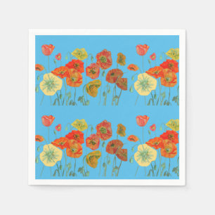 Oranje Shabby Poppy Decor Serviette Napkins Blue Servet