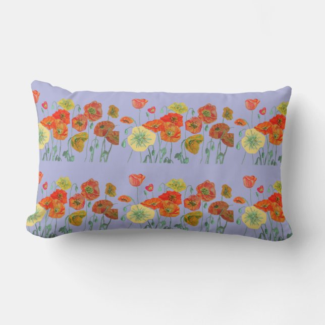 Oranje Shabby Poppy Floral Pastel Paars Lila Cus Kussen (Voorkant)