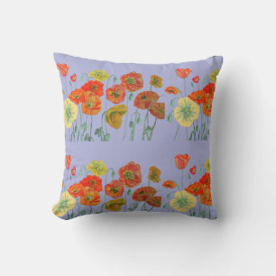 Oranje Shabby Poppy Floral Pastel Paars Lila Kussen