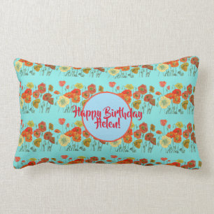 Oranje Shabby Poppy Flowers Lumbar Cushion Aqua Kussen