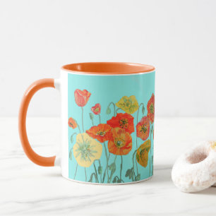 Oranje Shabby Poppy Flowers Mum Daughter Mok Aqua