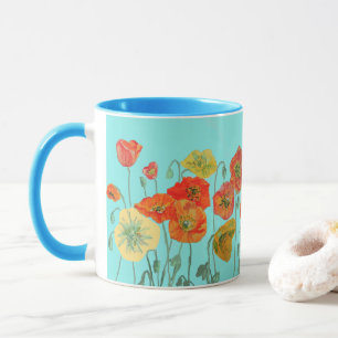 Oranje Shabby Poppy Flowers Mum Daughter Mok Aqua