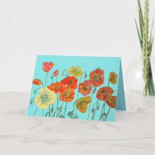 Oranje Shabby Poppy Waterverf Birthday Kaart Aqua