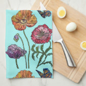 Oranje Shabby Poppy Waterverf Tea Towel Aqua Theedoek (Quarter Fold)