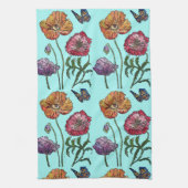 Oranje Shabby Poppy Waterverf Tea Towel Aqua Theedoek (Verticaal)