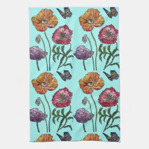 Oranje Shabby Poppy Waterverf Tea Towel Aqua Theedoek
