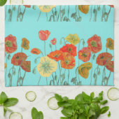 Oranje Shabby Poppy Waterverf Tea Towel Aqua Theedoek (Gevouwen)