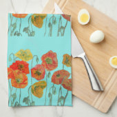 Oranje Shabby Poppy Waterverf Tea Towel Aqua Theedoek (Quarter Fold)