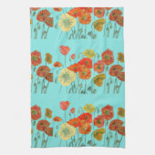 Oranje Shabby Poppy Waterverf Tea Towel Aqua Theedoek (Verticaal)