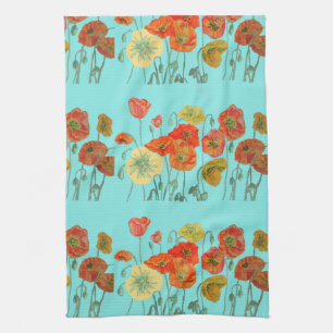 Oranje Shabby Poppy Waterverf Tea Towel Aqua Theedoek