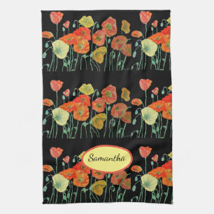 Oranje Shabby Poppy Waterverf Tea Towel Black Theedoek