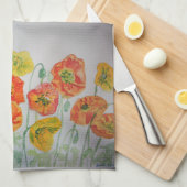 Oranje Shabby Poppy Waterverf Tea Towel Theedoek (Quarter Fold)