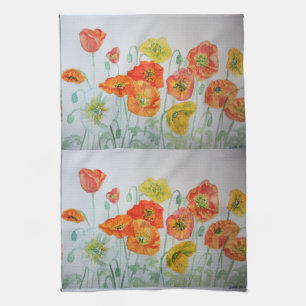 Oranje Shabby Poppy Waterverf Tea Towel Theedoek