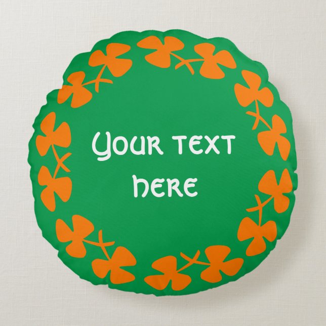 Oranje Shamrockand-rand Tekst toevoegen Rond Kussen (Voorkant)