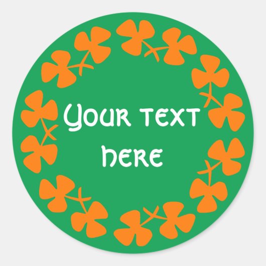 Oranje Shamrockand-rand Tekst toevoegen Ronde Sticker (Voorkant)