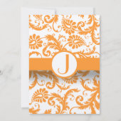 Oranje Sherbert Damask Monogram Wedding Uitnodigin Kaart (Achterkant)