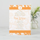 Oranje Sherbert Damask Monogram Wedding Uitnodigin Kaart (Staand voorkant)