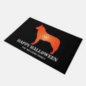 Oranje Siberische Husky Silhouet Happy Halloween Deurmat (Schuin)
