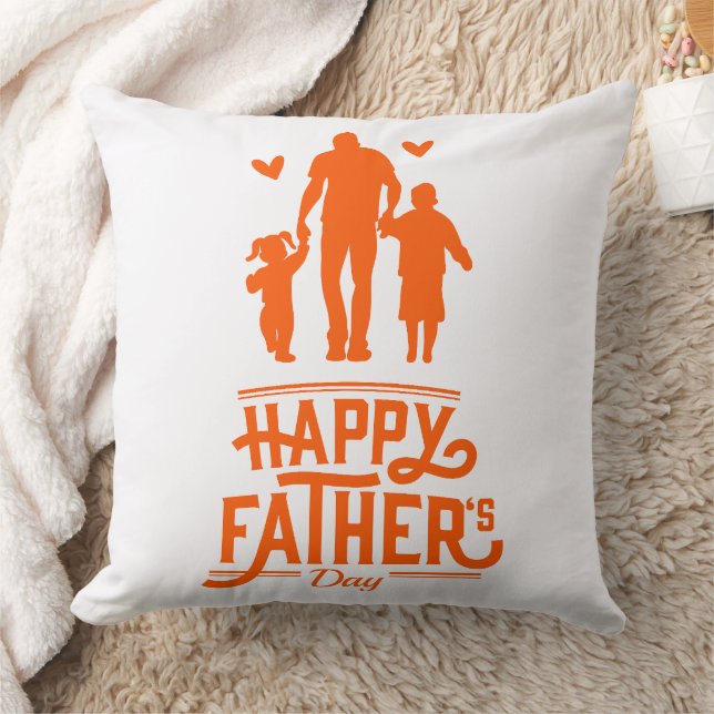 Oranje Silhouet Papa Twee Kinderen Hartjes Kussen (Deken)
