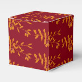 Oranje silhouetbladeren op rood bedankdoosjes (Voorkant Zijde)